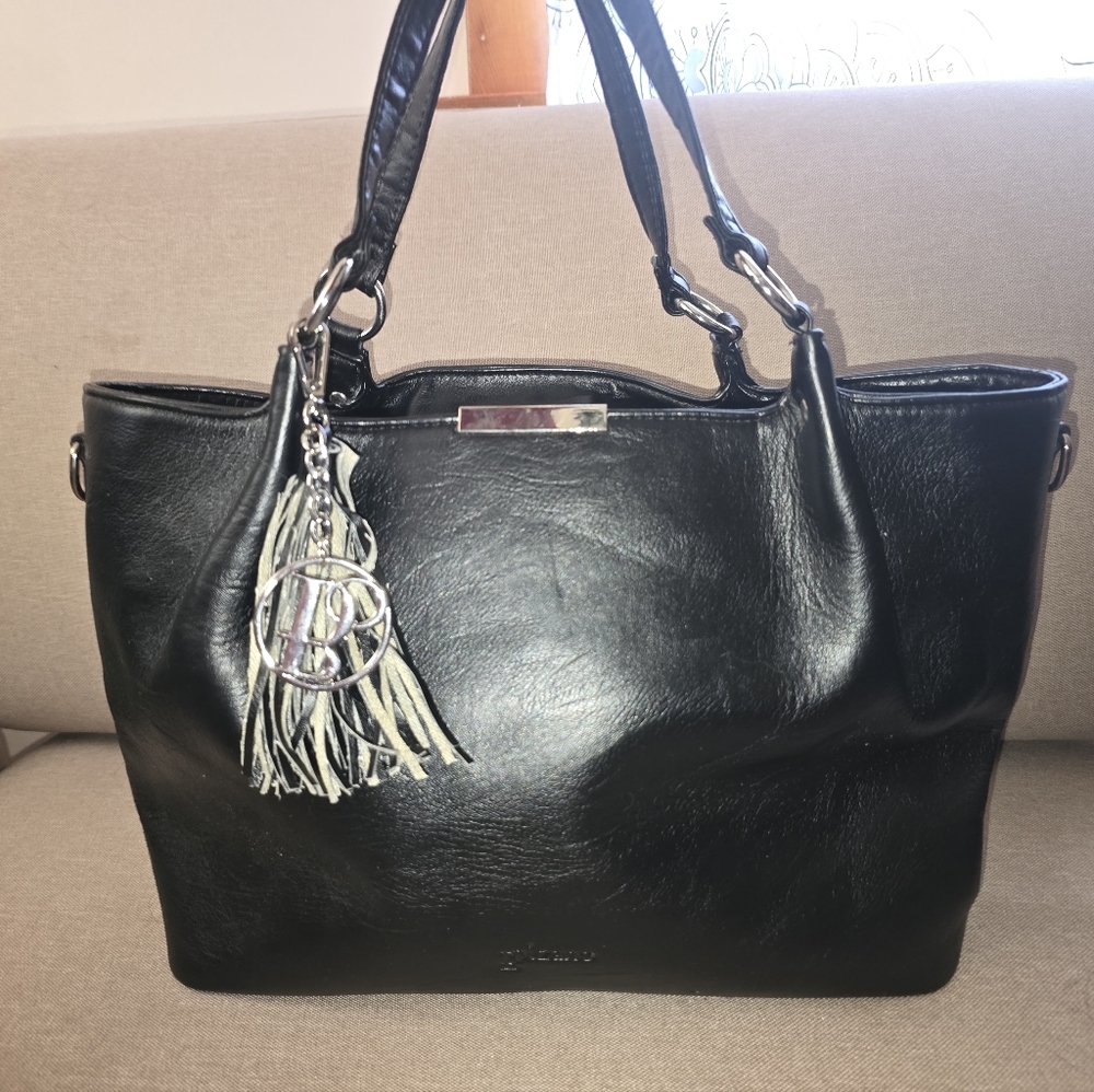 Elegant Black Leather Tote Bag